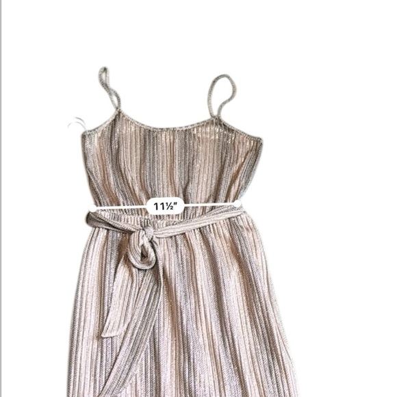 All in Favor Women’s Small Pink Rose Gold Metallic Ribbed Maxi Dress Belted - Picture 3 of 12